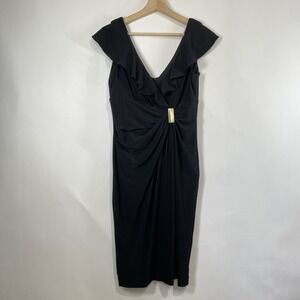 Anne Klein Womens Black Ruffle Gathered Formal Cocktail Dress Size 6 Career